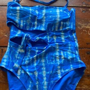 aerie Blue Tie-Dye Girls One-Piece Swimsuit with Cutout